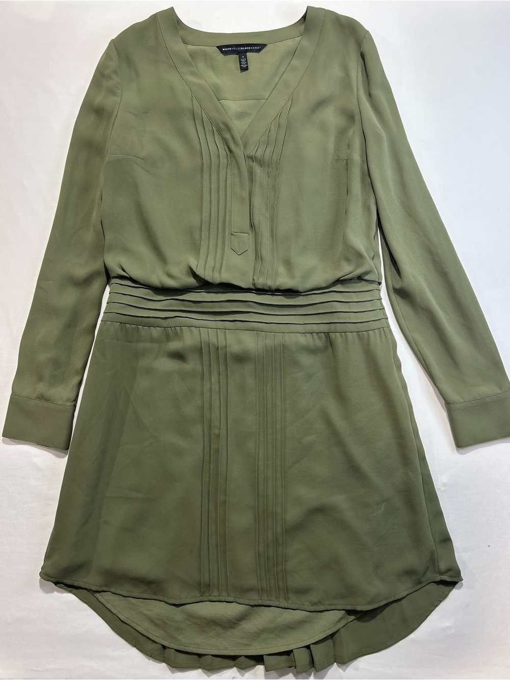 White House Black Market Olive Green Long Sleeve V-Neck Dress